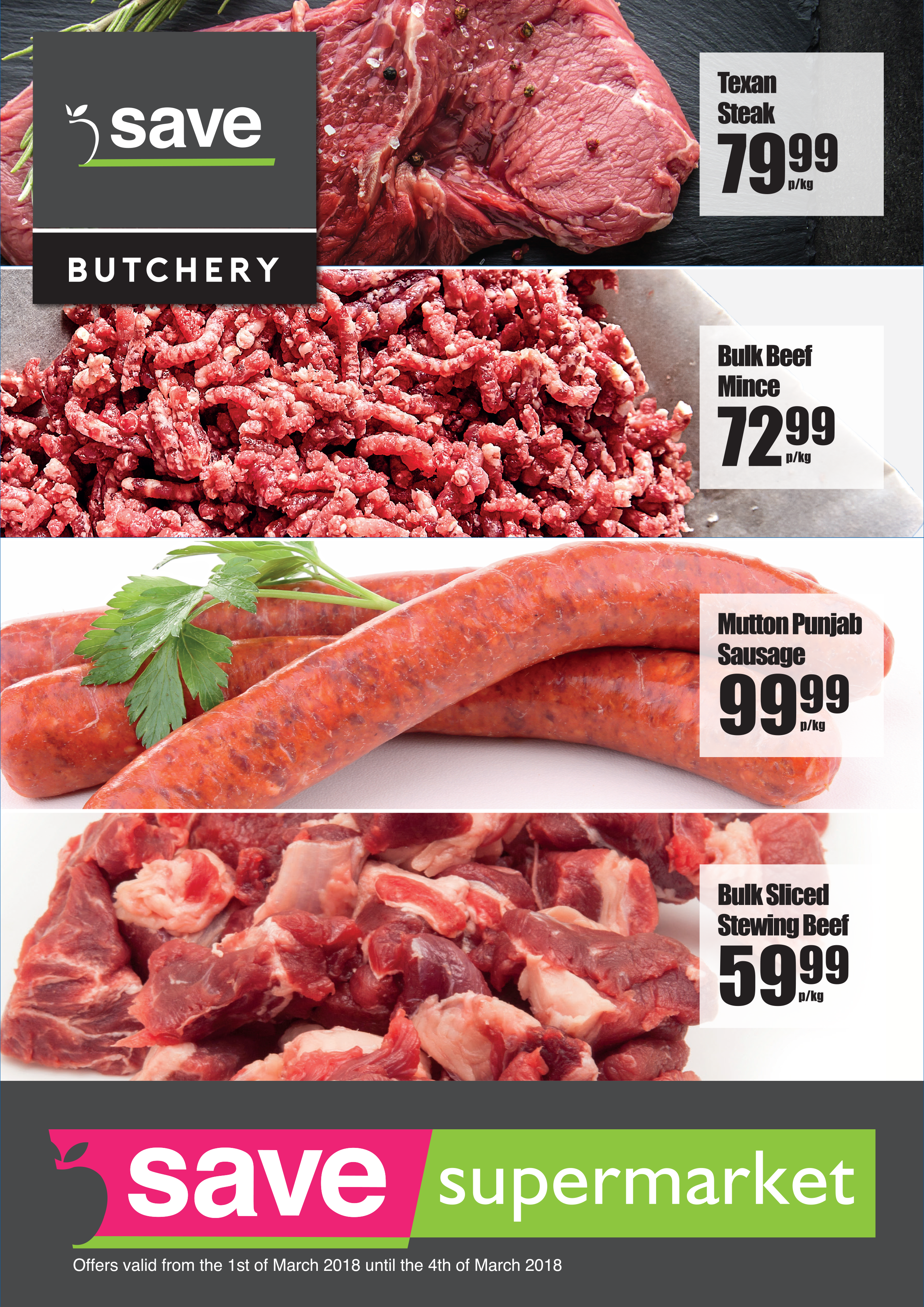 112. Save 2018- 93. Butchery Poster- Texan, Mince, Saussage, Sliced